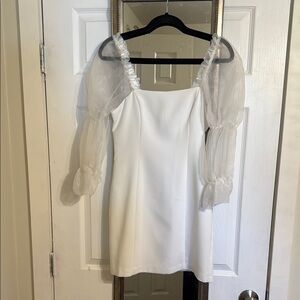 Amanda Uprichard White Puff Sleeve Mini Dress